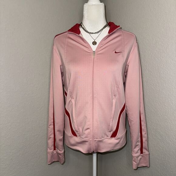 Y2K Nike FitDry Track Jacket Women’s M 8-10 Pink Long Sleeve Full Zip Athletic - Picture 1 of 10